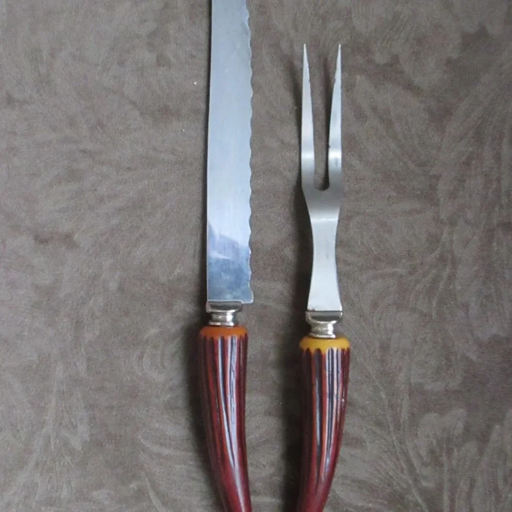 Sheffield Regent Carving Set Faux Bone handles Vintage Knife and Meat Fork
